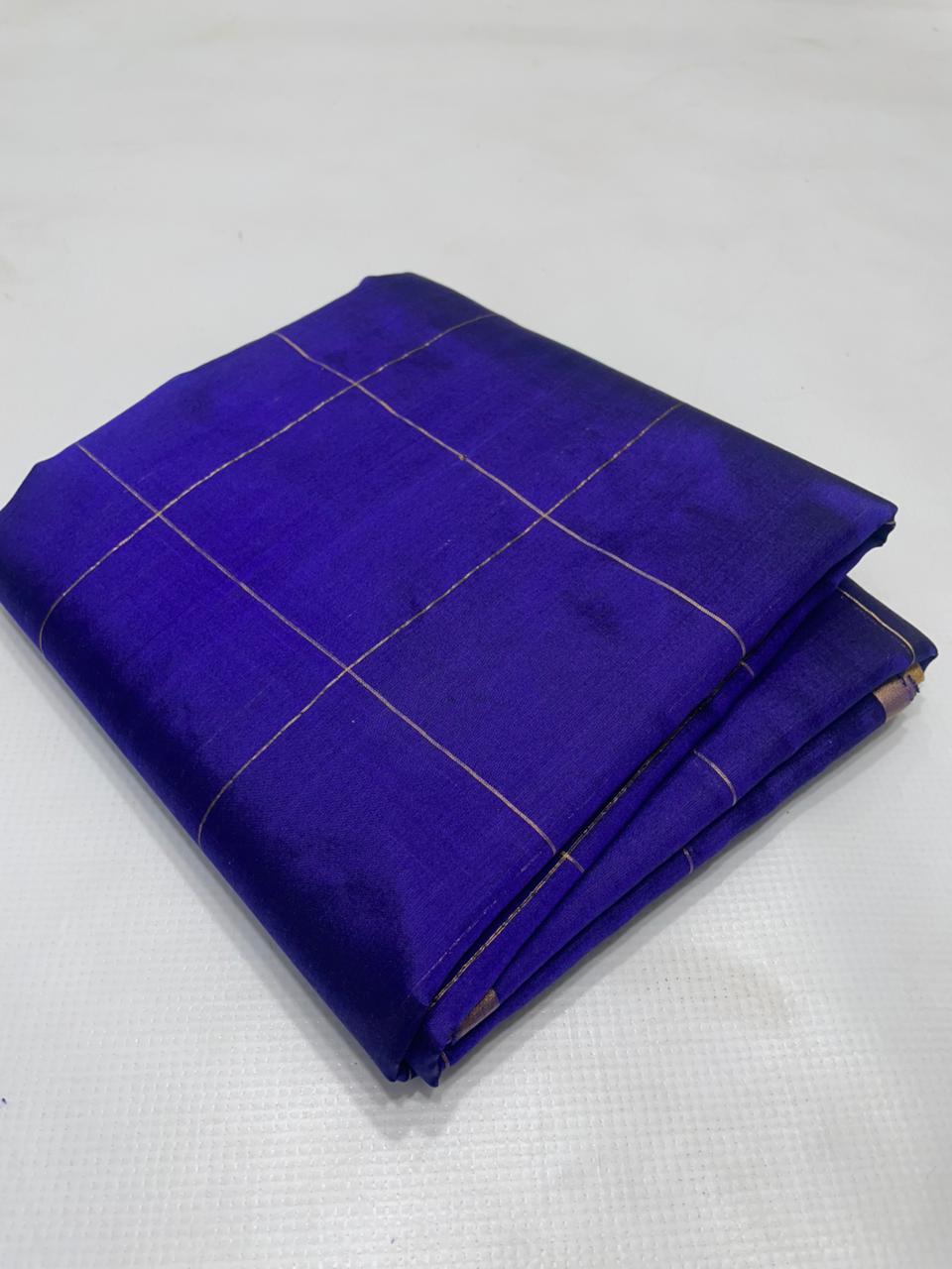 Folded view of Royal Indigo Chanderi Pattu Soft Silk Saree showing Gold Zari Checks - SareePlus Gallery