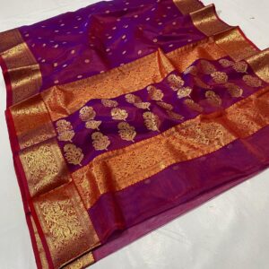 Exquisite Purple Chanderi Silk Saree featuring a rich gold zari border with intricate floral motifs—SareePlus Gallery